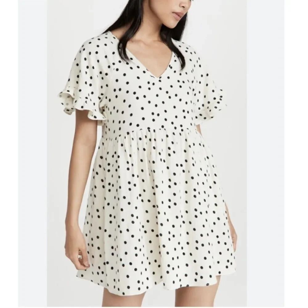 Madewell Lightspun Ruffle Sleeve Babydoll Dress in Dot Toss